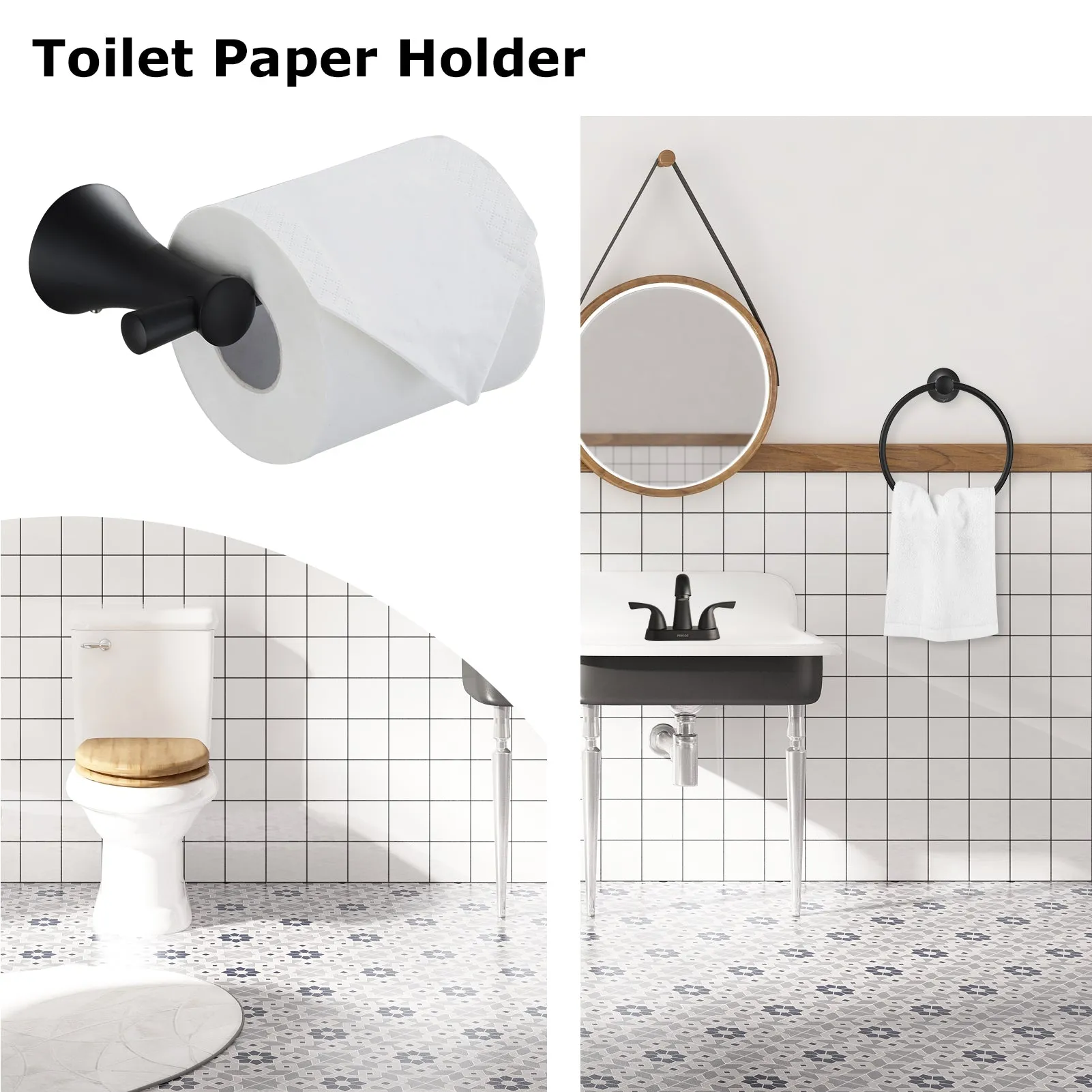 PARLOS Matte Black Toilet Paper Holder, Wall Mounted Tissue Roll Hanger for Bathroom & Kitchen, 2101704