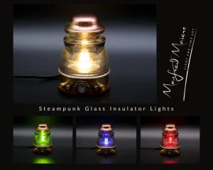 Steampunk Glass Insulator Lamp, Aluminum Base, Tatum No1, Industrial Lighting, Man Cave Deco, Neo Victorian Lamp design, Cyberpunk Lamp