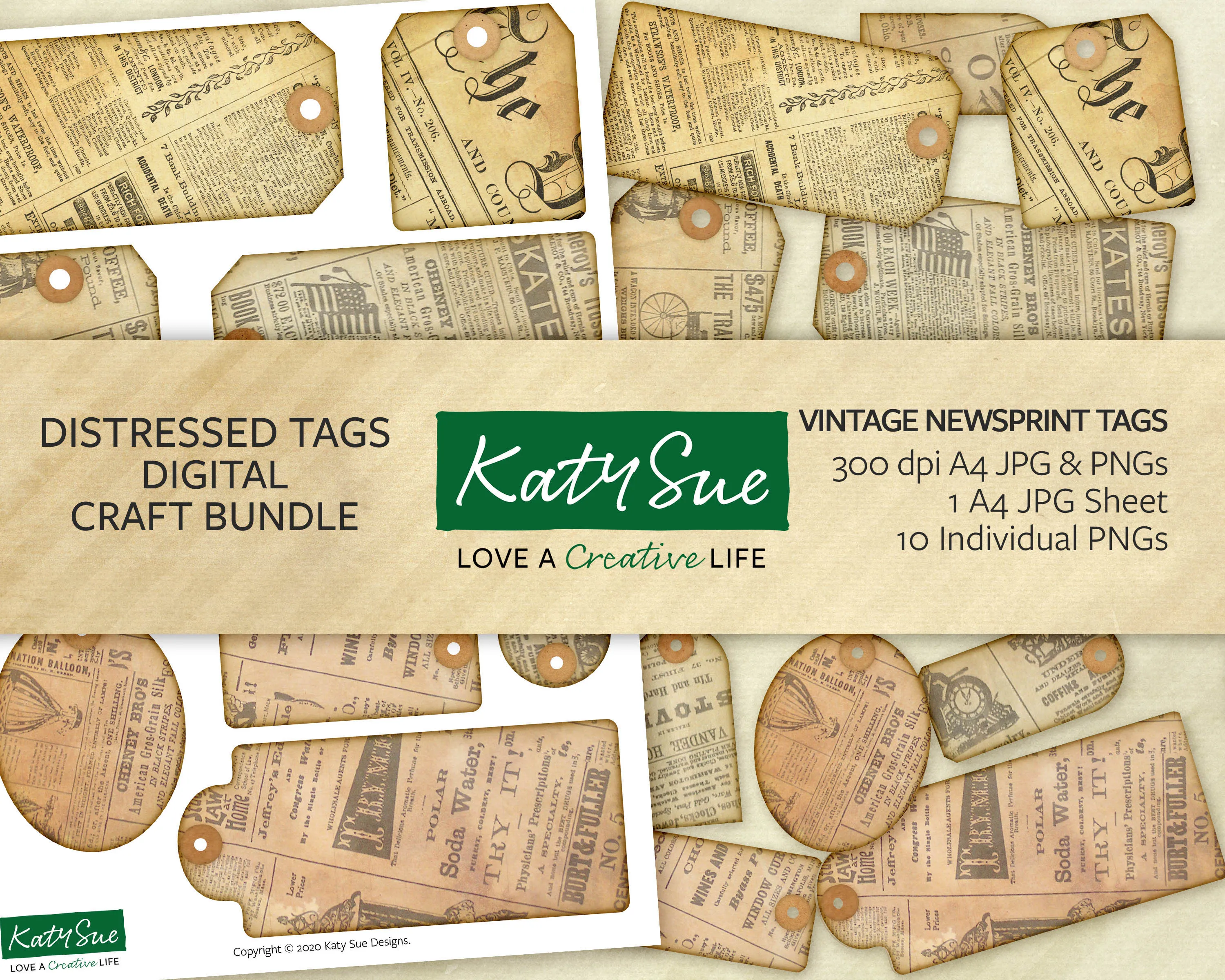 Vintage Newsprint Tags | Digital Craft Bundle